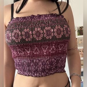Purple and Pink Smocked Crop Top